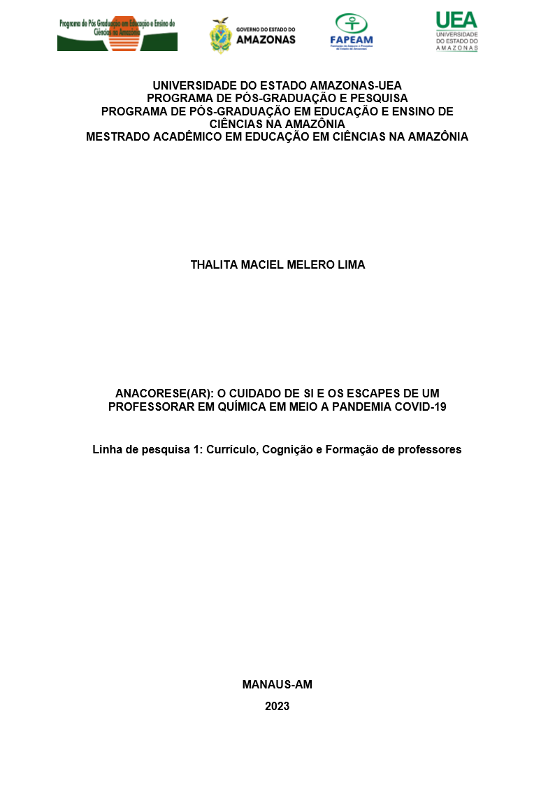 Capa de Anacorese(ar): o cuidado de si e os escapes de um professorar em química em meio à pandemia COVID-19
