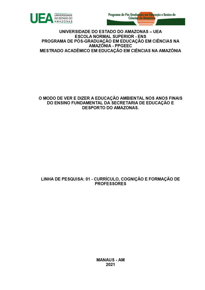 Capa de O modo de ver e dizer a educação ambiental nos anos finais do ensino fundamental da Secretaria de Educação e Desporto do Amazonas